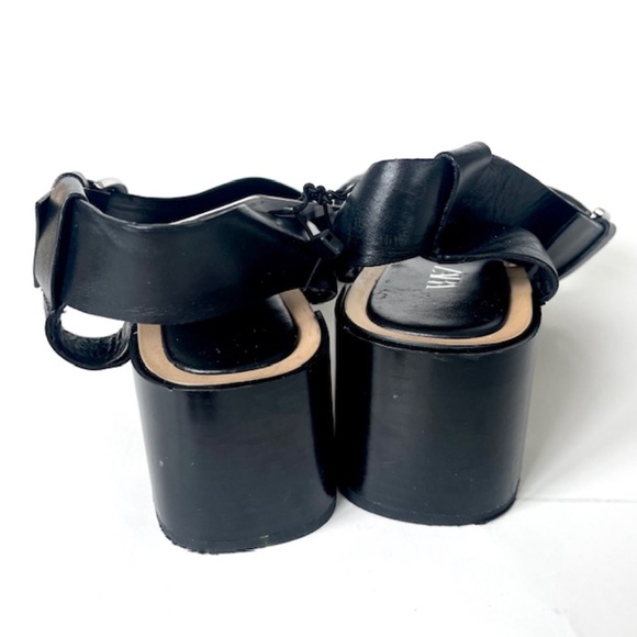 Zara Strapped Leather Sandals with Block Heel & Square Toe NWT - Picture 5 of 7